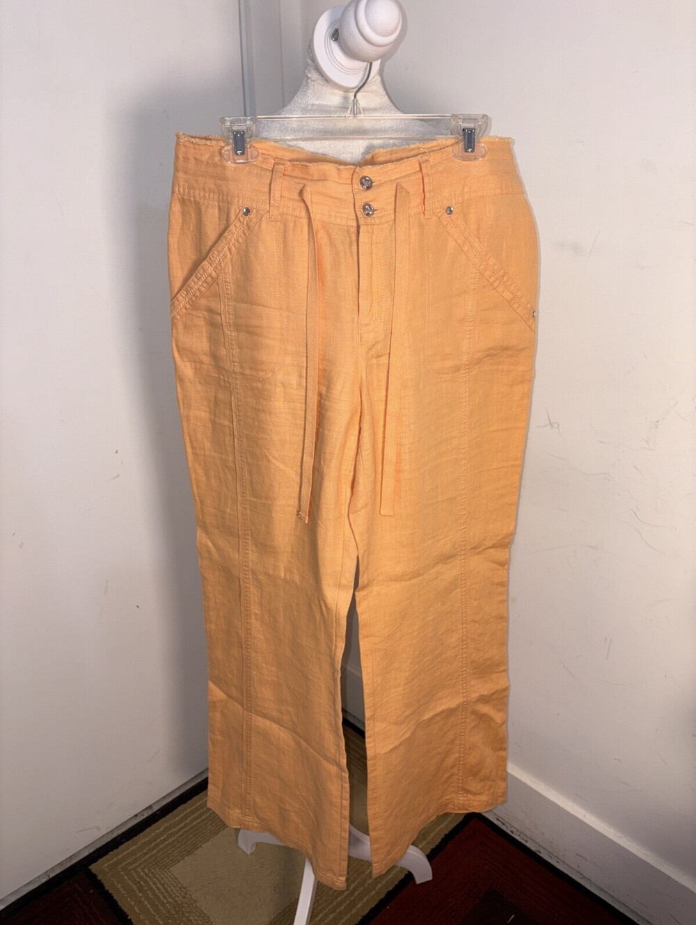 INC International Concepts Wide Leg 100% Linen Pants 12 Peach Rhinestone 36x31.5
